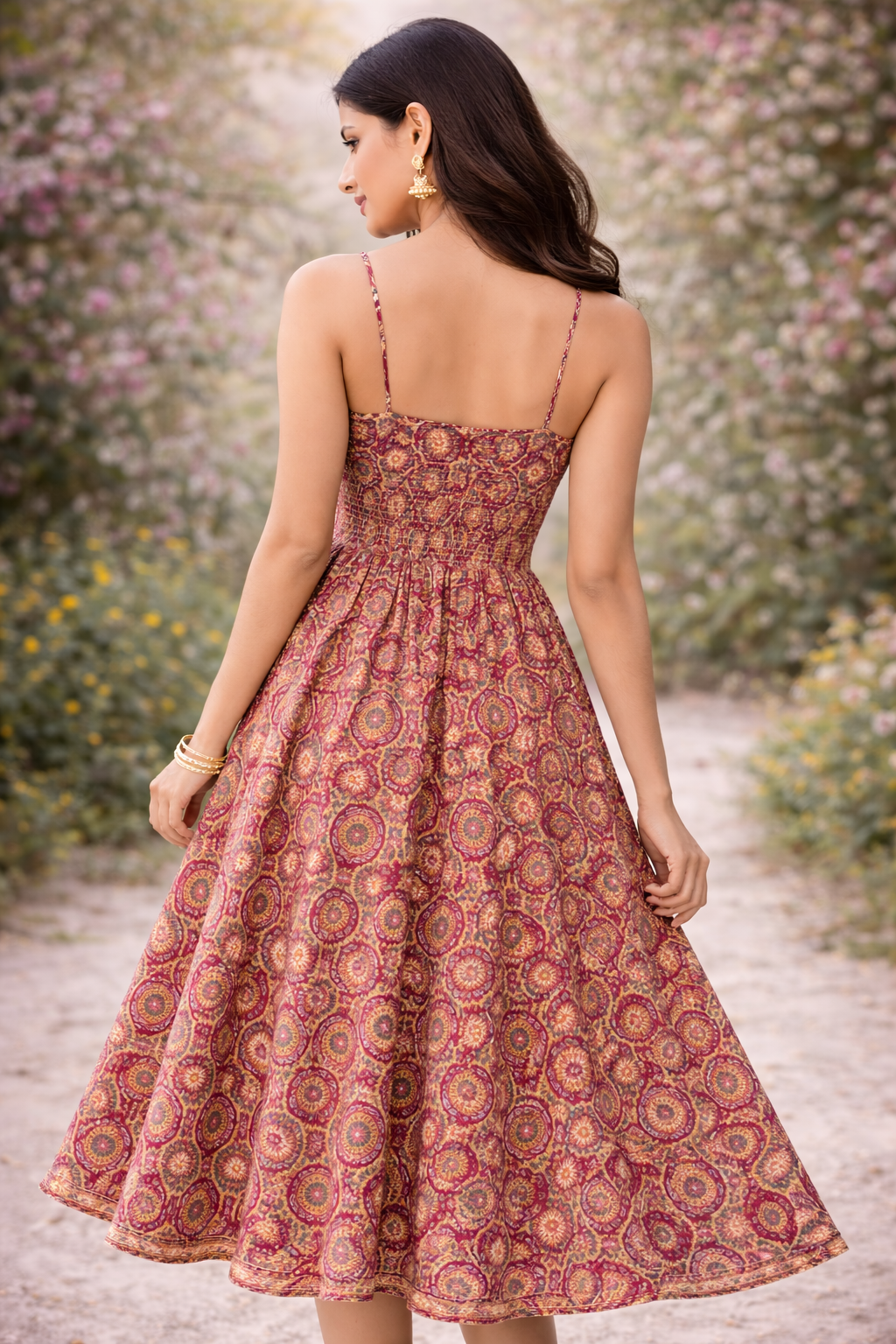 Maroon Printed Cotton Anarkali Dress