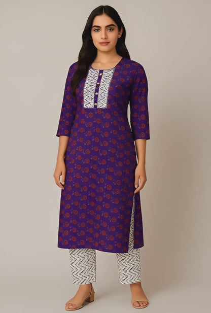 Printed Cotton Kurti Pant Set