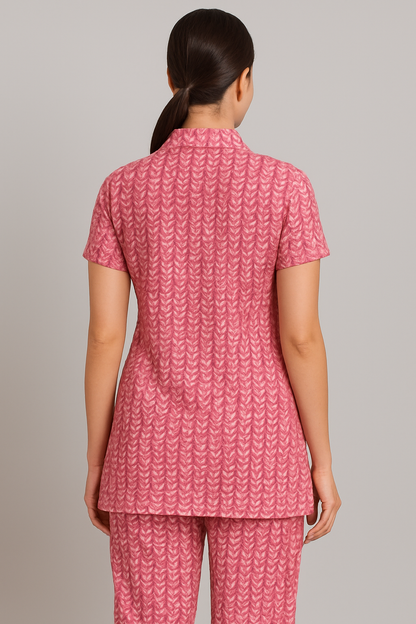 Premium Pink Cotton Printed Kurti Set