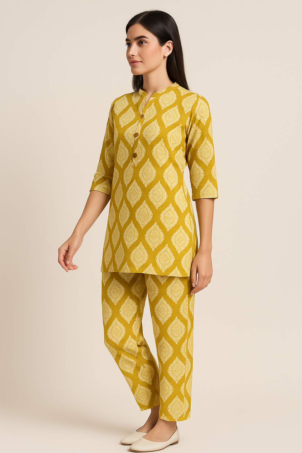 Mustard Paisley Print Cotton Co-Ord Set