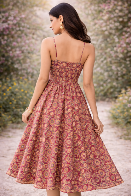 Maroon Printed Cotton Anarkali Dress