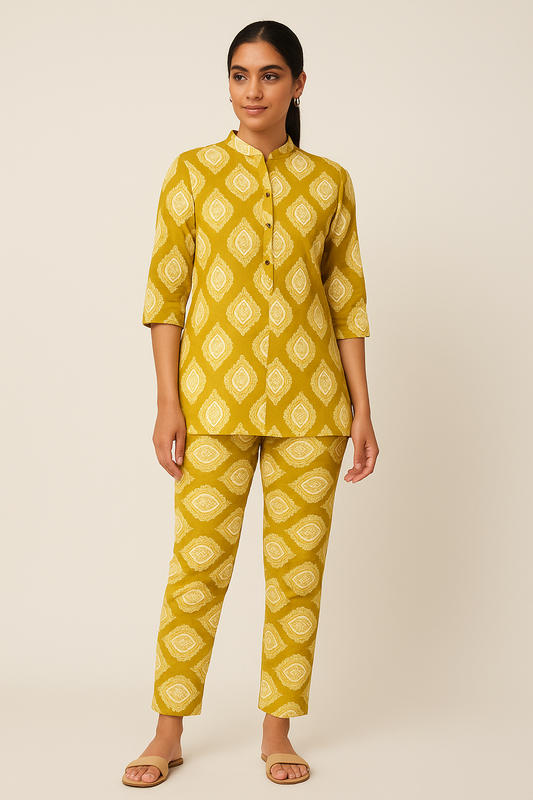 Mustard Paisley Print Cotton Co-Ord Set