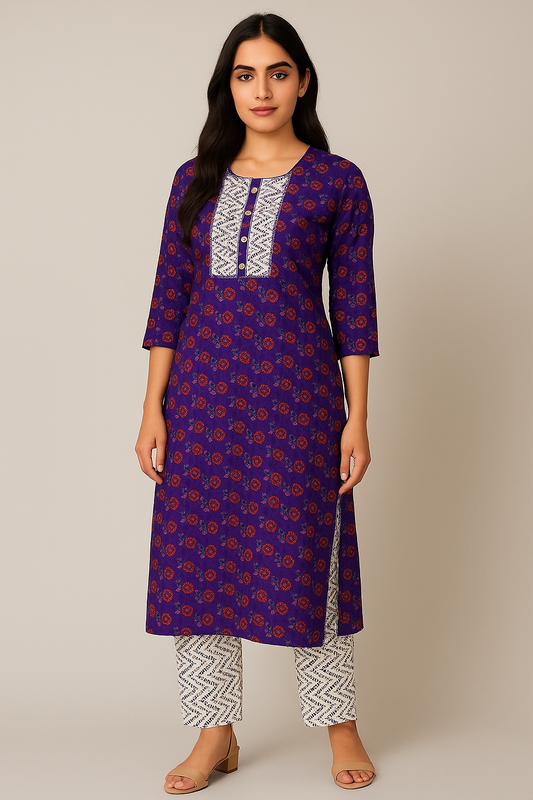 Printed Cotton Kurti Pant Set