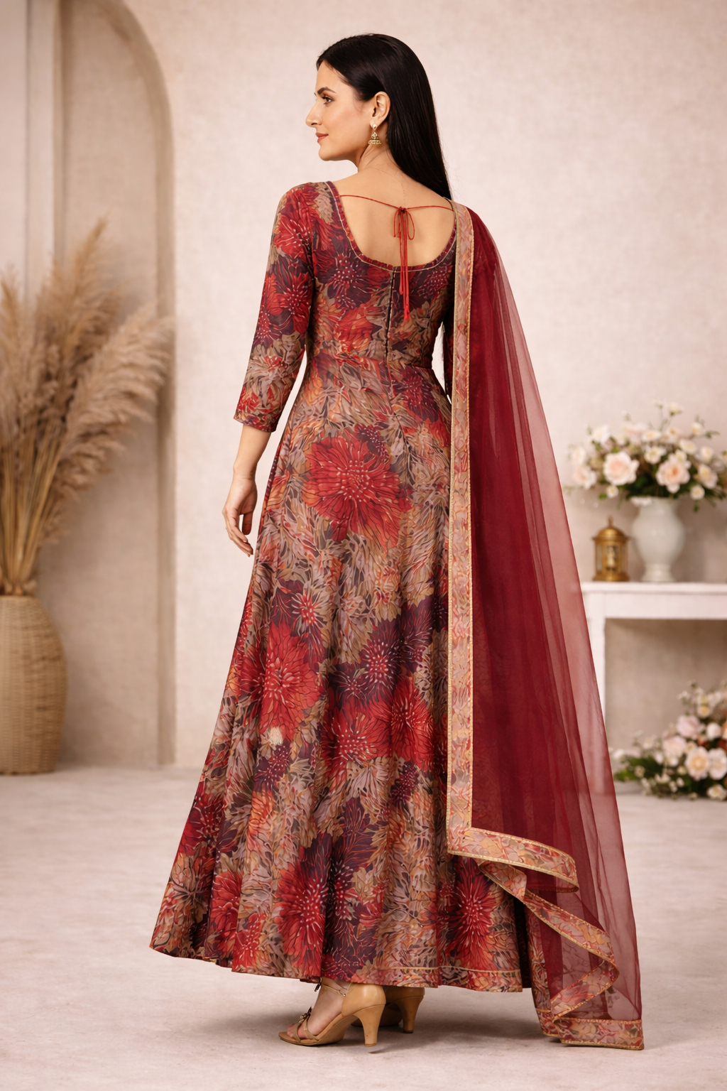 Floral Anarkali Kurti with Dupatta