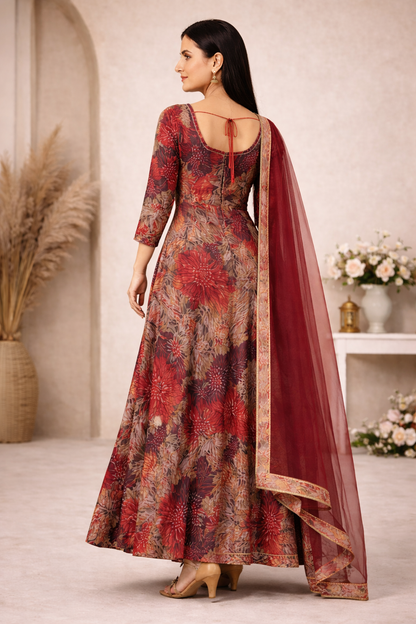Floral Anarkali Kurti with Dupatta