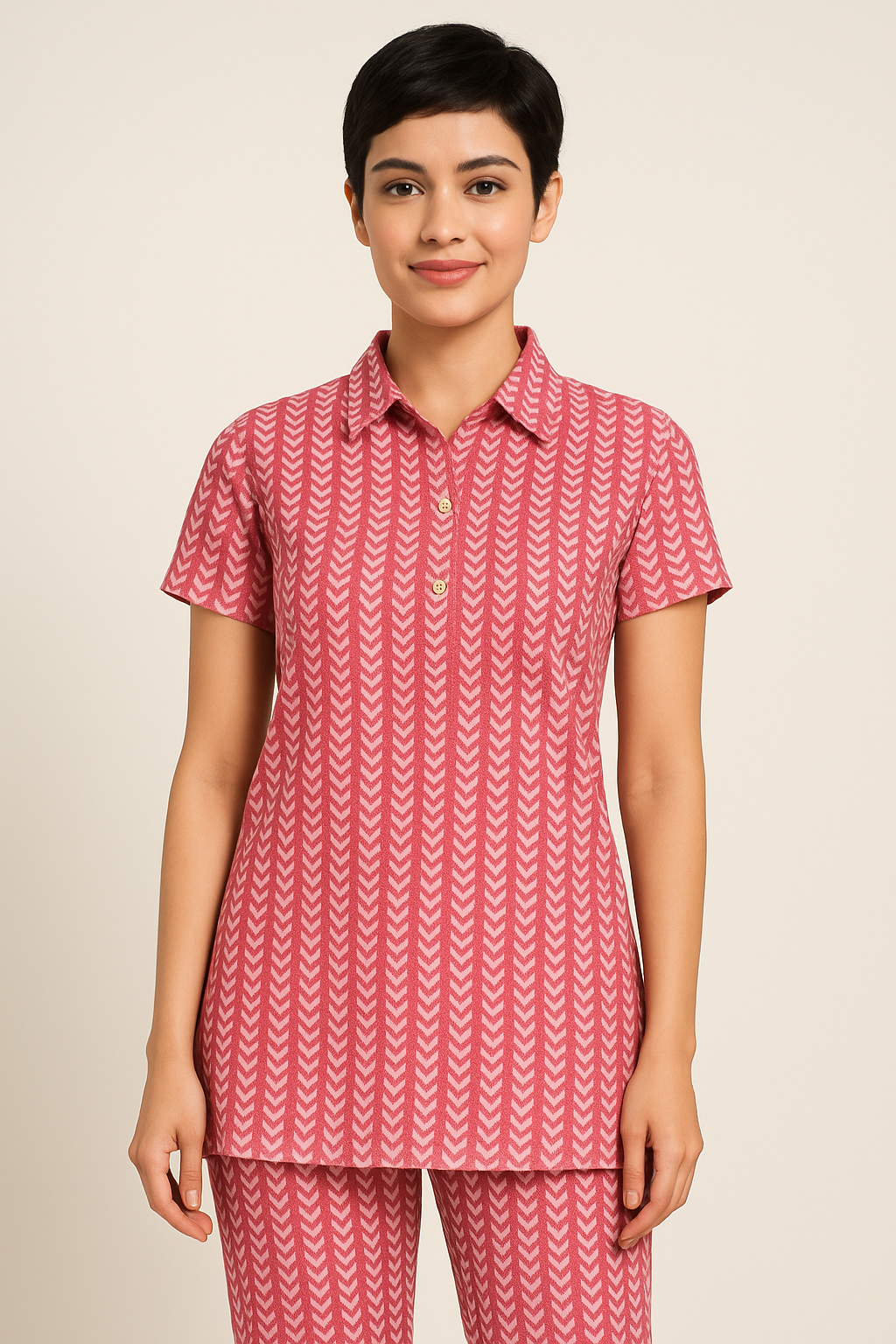 Premium Pink Cotton Printed Kurti Set