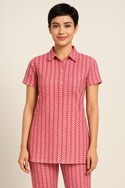 Premium Pink Cotton Printed Kurti Set