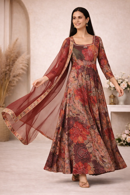 Floral Anarkali Kurti with Dupatta