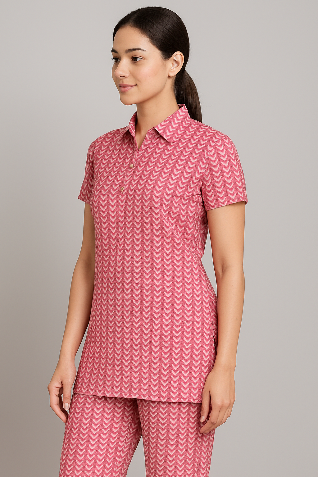 Premium Pink Cotton Printed Kurti Set