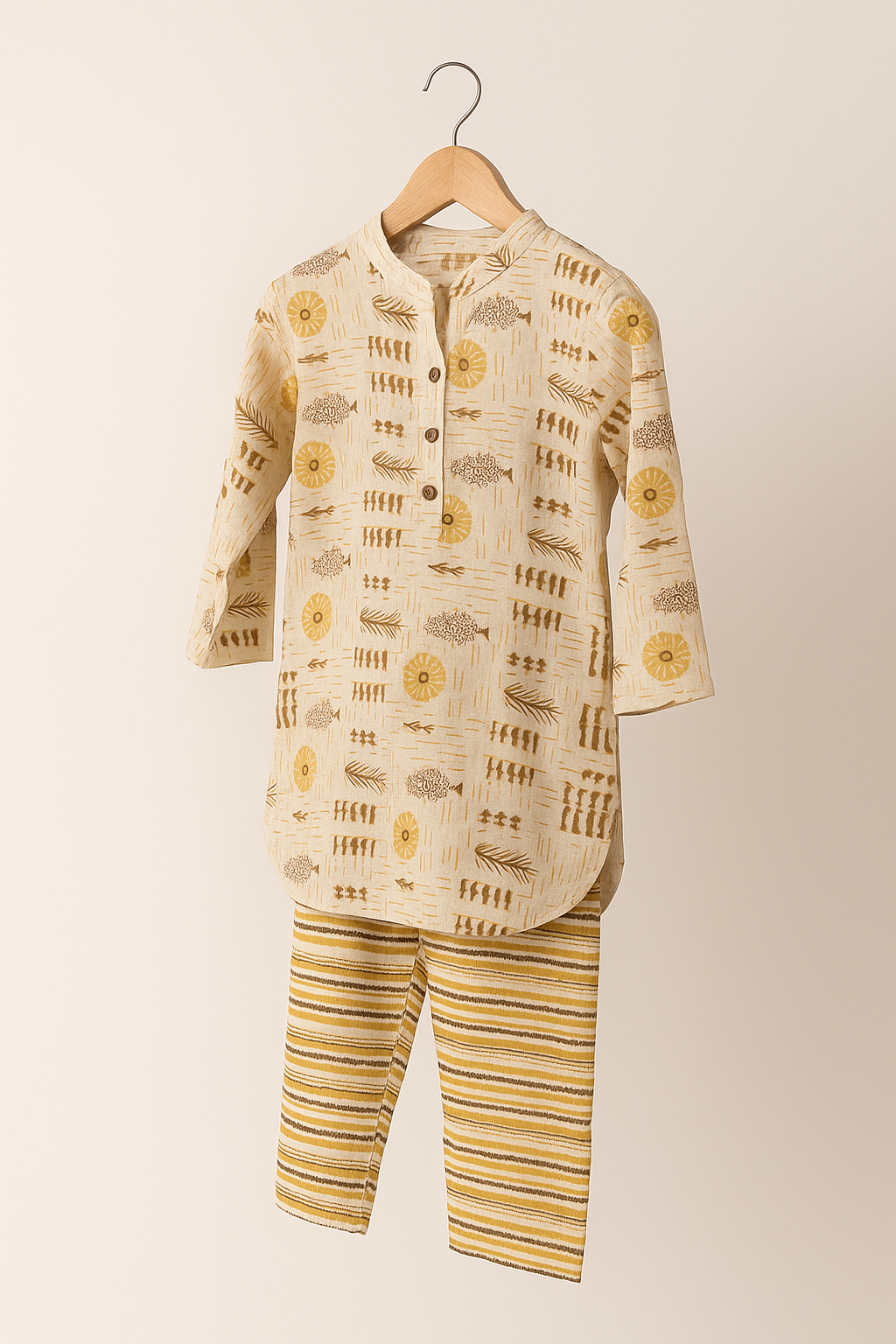 Yellow–Brown Premium Printed Kurti Pant Set
