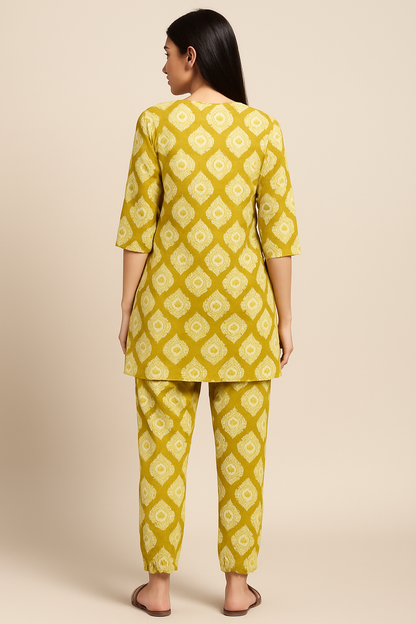 Mustard Paisley Print Cotton Co-Ord Set