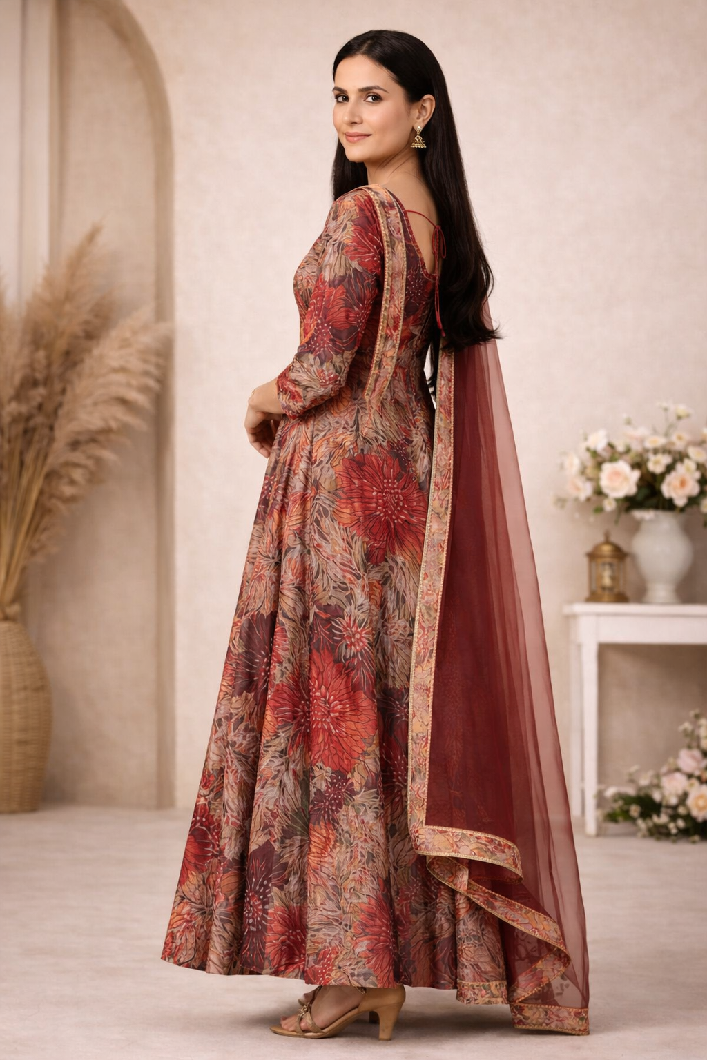 Floral Anarkali Kurti with Dupatta